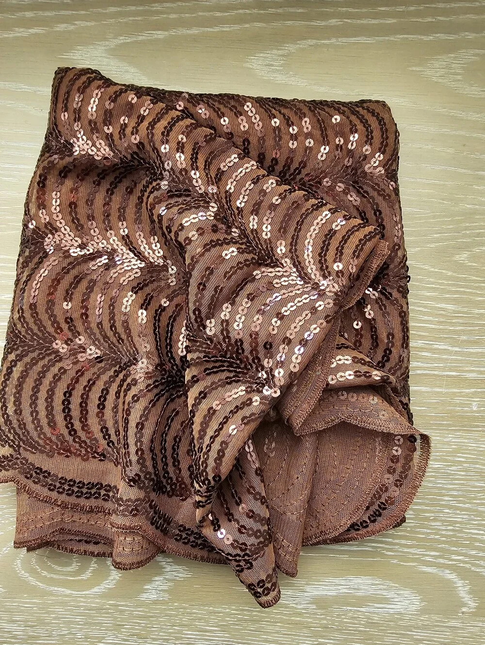 NWT Joan Rivers Sequin Sheer Mesh Wrap Shawl Scarf – Bronze Brown Wave Pattern